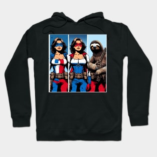 Francais: Female Gritty 80's Comic Book Hero with Sloth 1 Hoodie